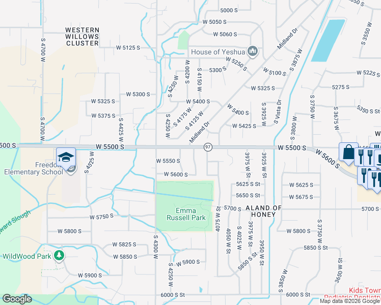 map of restaurants, bars, coffee shops, grocery stores, and more near 5540 4225 West in Roy