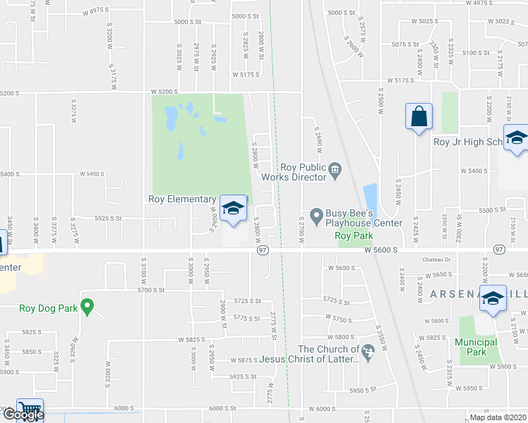 map of restaurants, bars, coffee shops, grocery stores, and more near 2793 5500 South Street in Roy