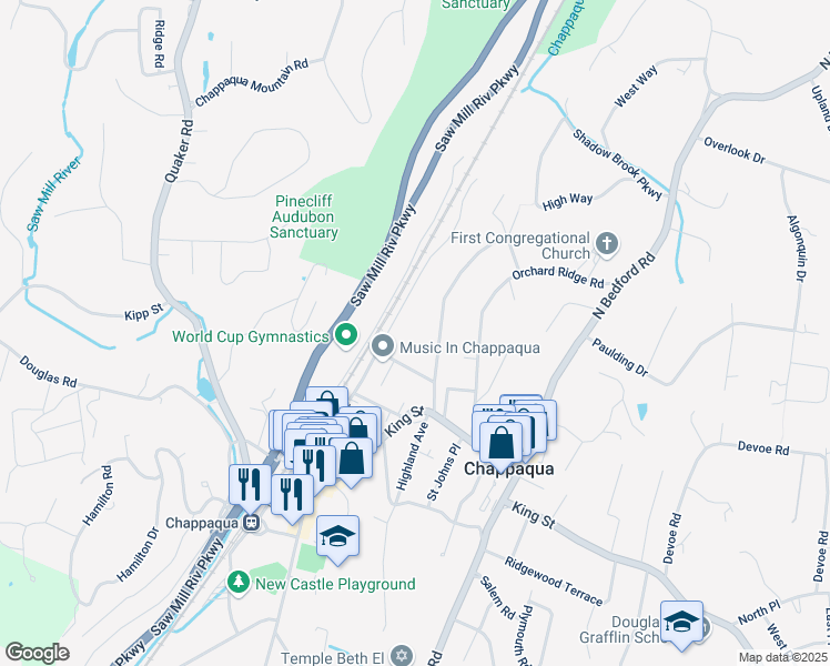 map of restaurants, bars, coffee shops, grocery stores, and more near 73 Bischoff Avenue in Chappaqua