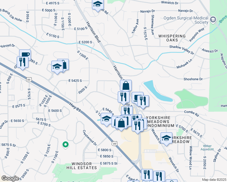 map of restaurants, bars, coffee shops, grocery stores, and more near 1406 East 5550 South in South Ogden
