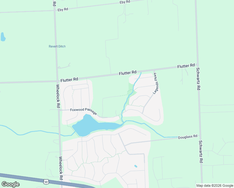 map of restaurants, bars, coffee shops, grocery stores, and more near 9900 Flutter Road in Fort Wayne
