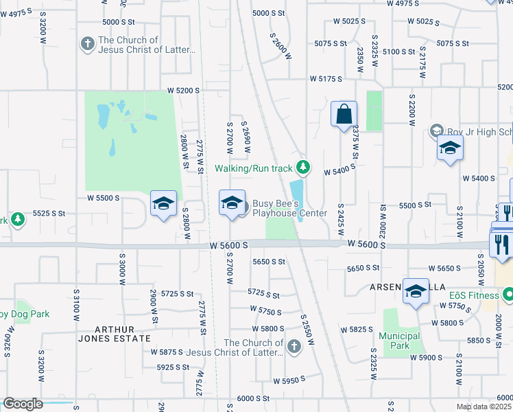 map of restaurants, bars, coffee shops, grocery stores, and more near 5525 South in Roy