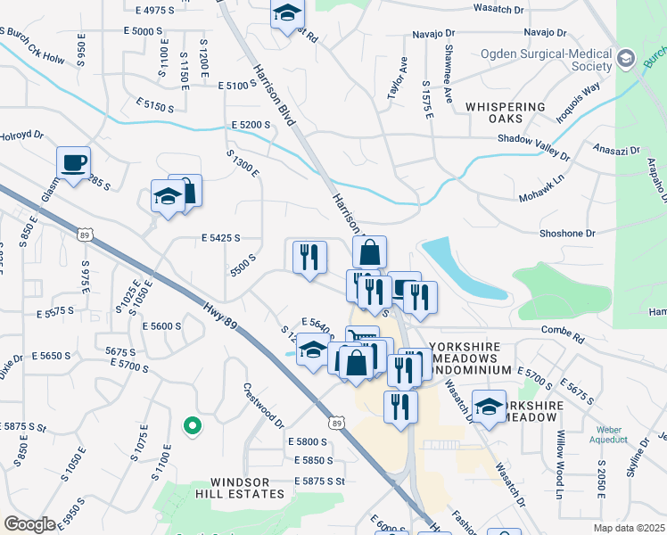 map of restaurants, bars, coffee shops, grocery stores, and more near 1406 East 5550 South in South Ogden