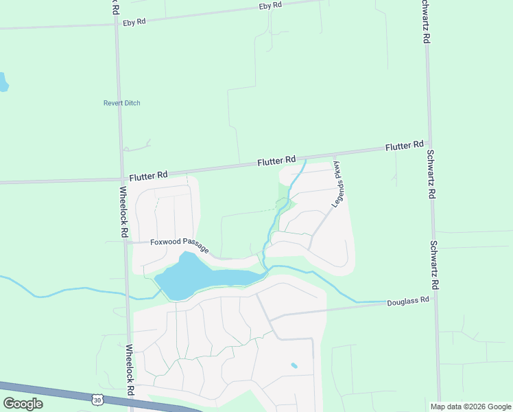 map of restaurants, bars, coffee shops, grocery stores, and more near 9900 Flutter Road in Fort Wayne