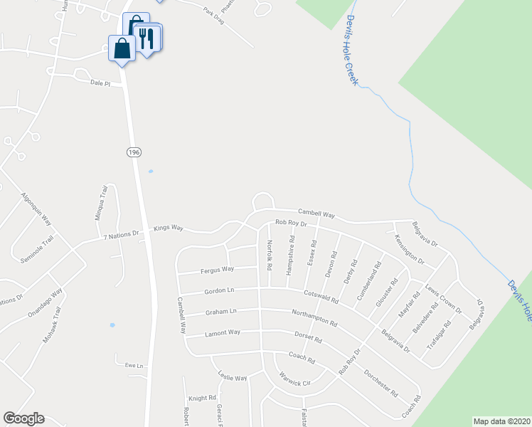 map of restaurants, bars, coffee shops, grocery stores, and more near 1290 Cambell Way in Tobyhanna