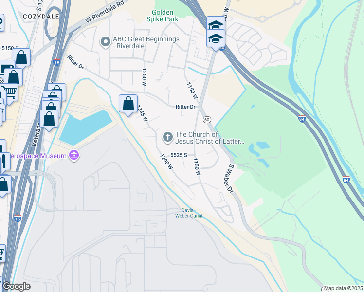 map of restaurants, bars, coffee shops, grocery stores, and more near 1187 5500 South in Riverdale