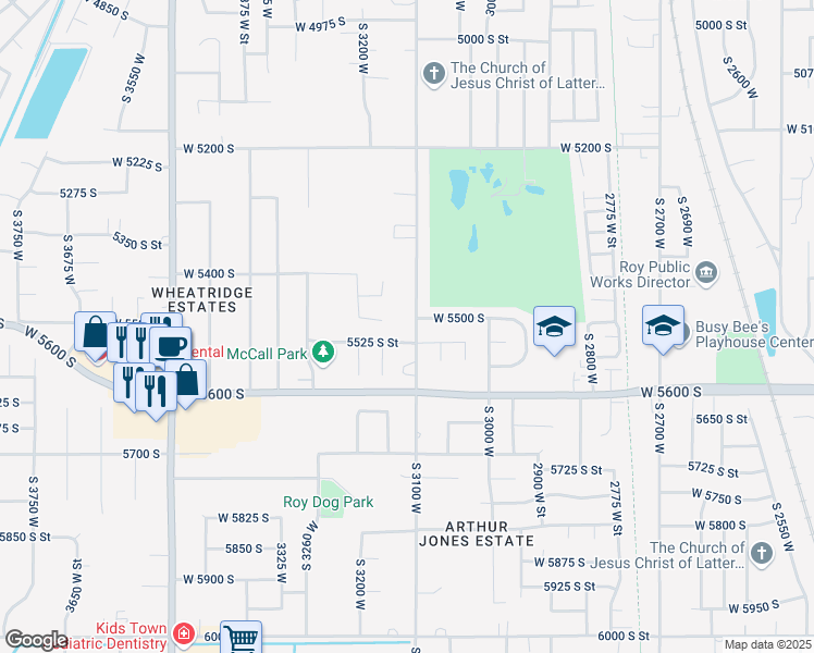 map of restaurants, bars, coffee shops, grocery stores, and more near 5528 South 3100 West in Roy