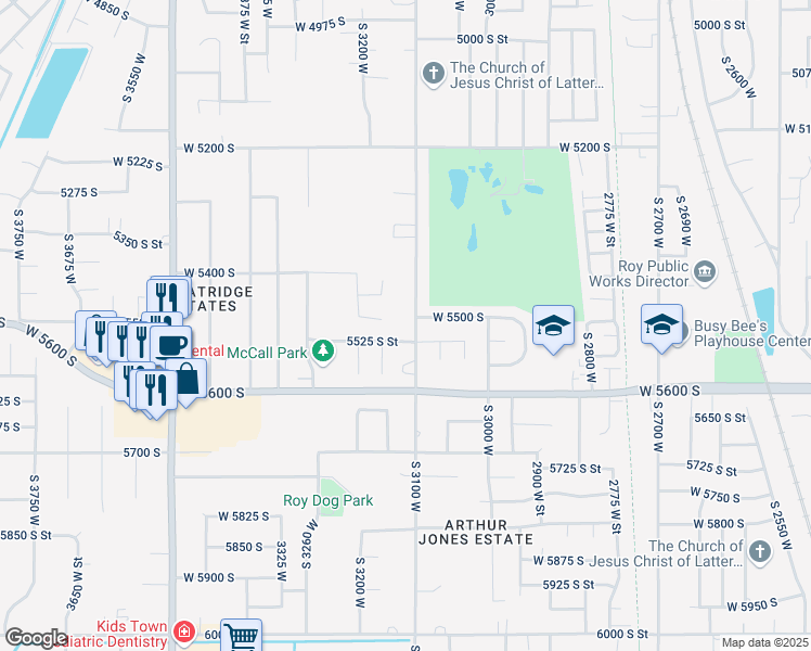 map of restaurants, bars, coffee shops, grocery stores, and more near 5528 South 3100 West in Roy