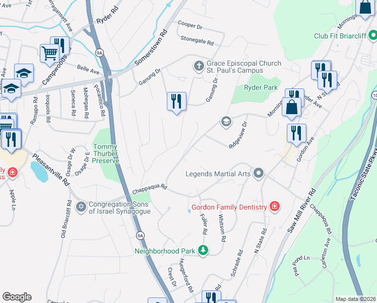 map of restaurants, bars, coffee shops, grocery stores, and more near 12 Morningside Drive in Ossining