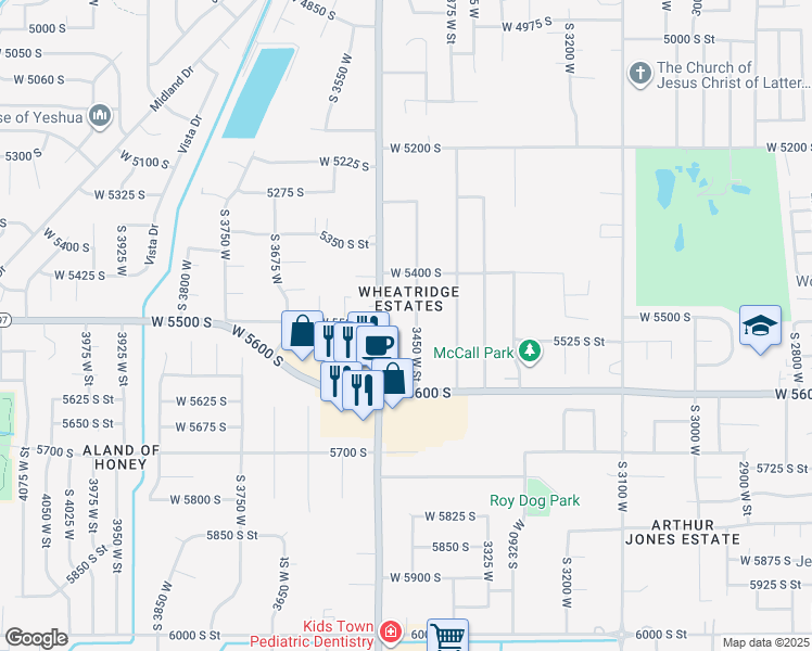 map of restaurants, bars, coffee shops, grocery stores, and more near 5533 3450 West Street in Roy