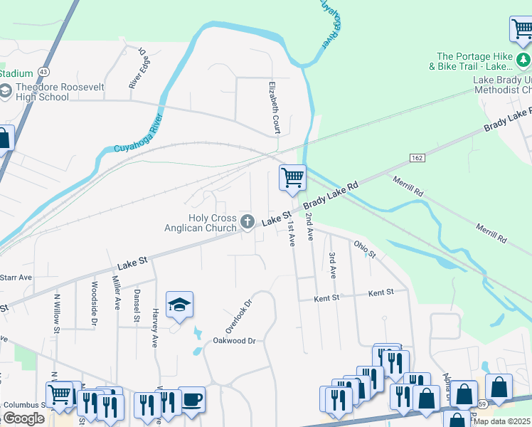 map of restaurants, bars, coffee shops, grocery stores, and more near 1220 Lake Street in Kent