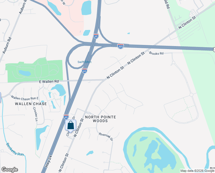 map of restaurants, bars, coffee shops, grocery stores, and more near 2710 Crossbranch Ct in Fort Wayne
