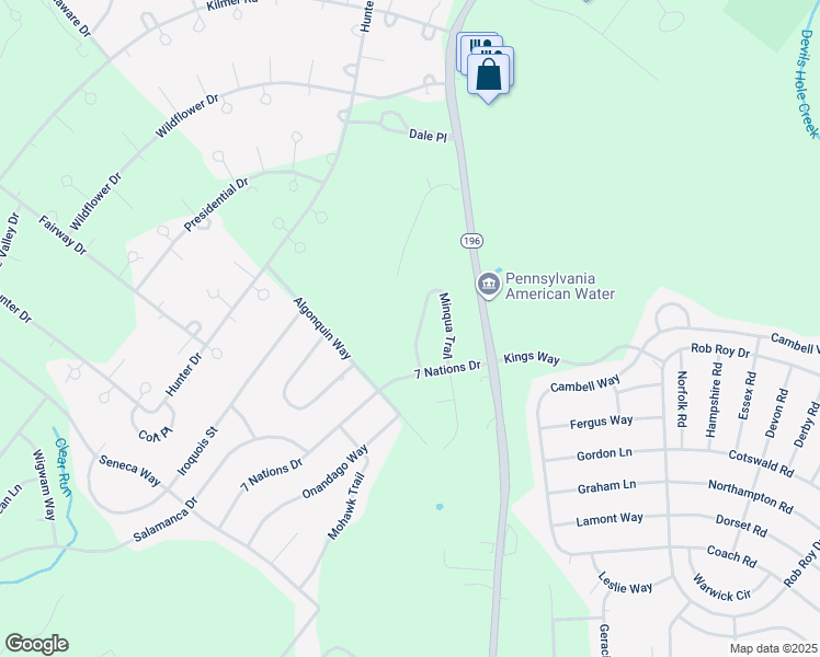 map of restaurants, bars, coffee shops, grocery stores, and more near 2019 Minqua Trail in Tobyhanna