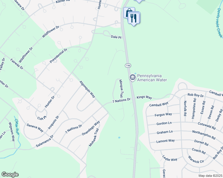 map of restaurants, bars, coffee shops, grocery stores, and more near 2019 Minqua Trail in Tobyhanna