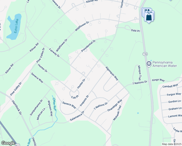 map of restaurants, bars, coffee shops, grocery stores, and more near 1201 Hunter Drive in Tobyhanna