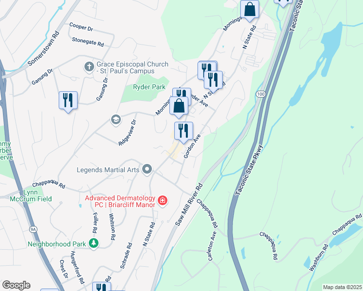map of restaurants, bars, coffee shops, grocery stores, and more near 522 North State Road in Briarcliff Manor