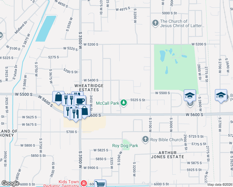 map of restaurants, bars, coffee shops, grocery stores, and more near 5483 South 3275 West in Roy