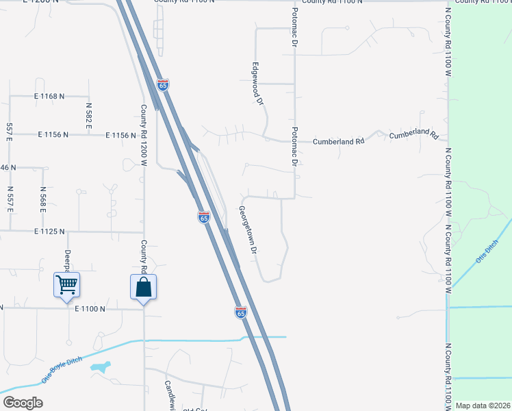 map of restaurants, bars, coffee shops, grocery stores, and more near 11577 Georgetown Drive in De Motte