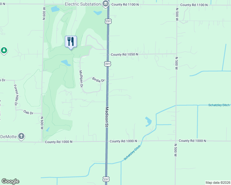 map of restaurants, bars, coffee shops, grocery stores, and more near 10269 U.S. 231 in Wheatfield