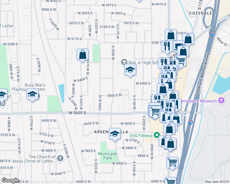map of restaurants, bars, coffee shops, grocery stores, and more near 5482 South 2200 West in Roy