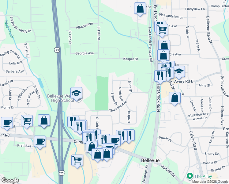 map of restaurants, bars, coffee shops, grocery stores, and more near 9612 South 9th Avenue in Bellevue