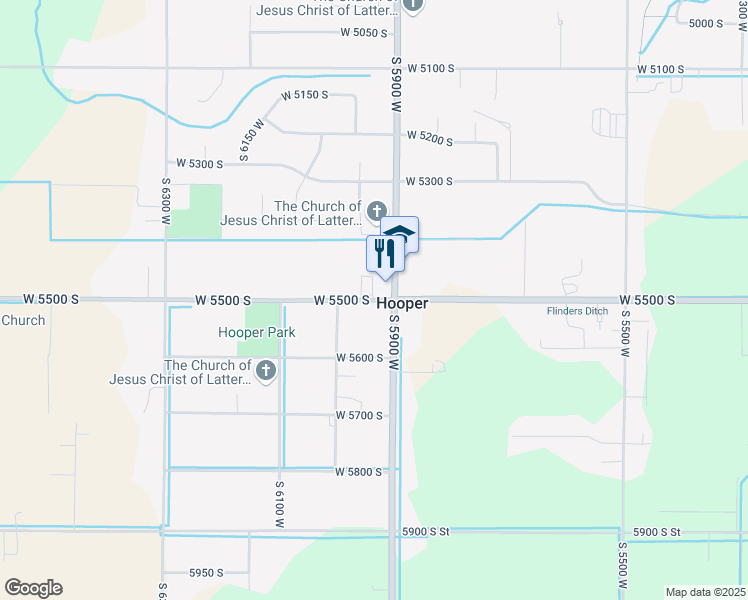 map of restaurants, bars, coffee shops, grocery stores, and more near West 5500 South in Hooper