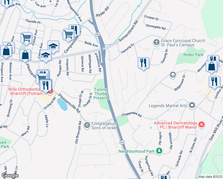 map of restaurants, bars, coffee shops, grocery stores, and more near 30 Donald Lane in Ossining