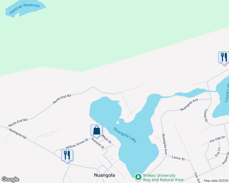 map of restaurants, bars, coffee shops, grocery stores, and more near 47 North End Road in Mountain Top