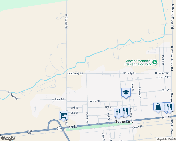 map of restaurants, bars, coffee shops, grocery stores, and more near 1264-1298 North County Road in Sutherland