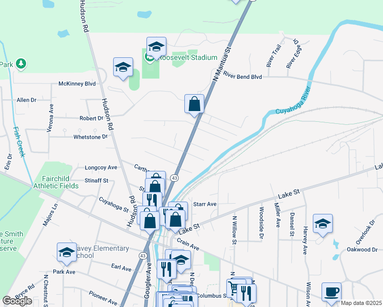 map of restaurants, bars, coffee shops, grocery stores, and more near 1206 North Mantua Street in Kent
