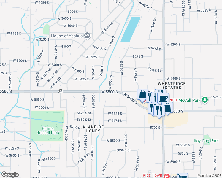map of restaurants, bars, coffee shops, grocery stores, and more near 5480 South 3800 West in Roy