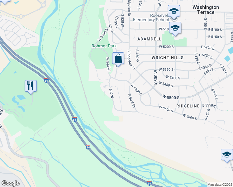 map of restaurants, bars, coffee shops, grocery stores, and more near 5495 South 575 West in Riverdale