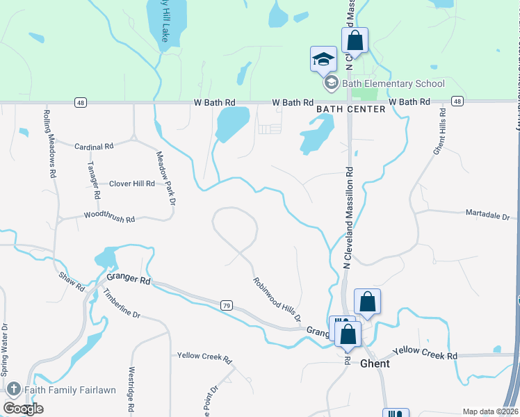 map of restaurants, bars, coffee shops, grocery stores, and more near 1034 Robinwood Hills Drive in Akron