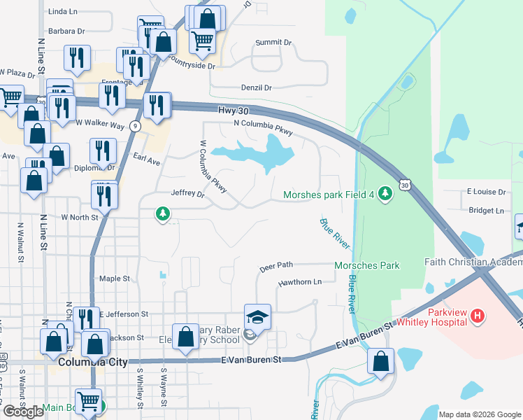map of restaurants, bars, coffee shops, grocery stores, and more near 718 South Columbia Parkway in Columbia City