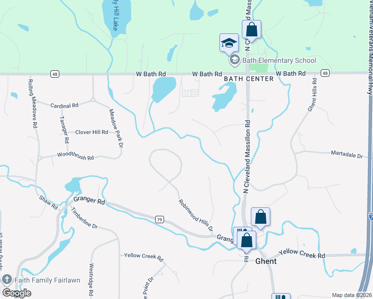 map of restaurants, bars, coffee shops, grocery stores, and more near 1034 Robinwood Hills Drive in Akron