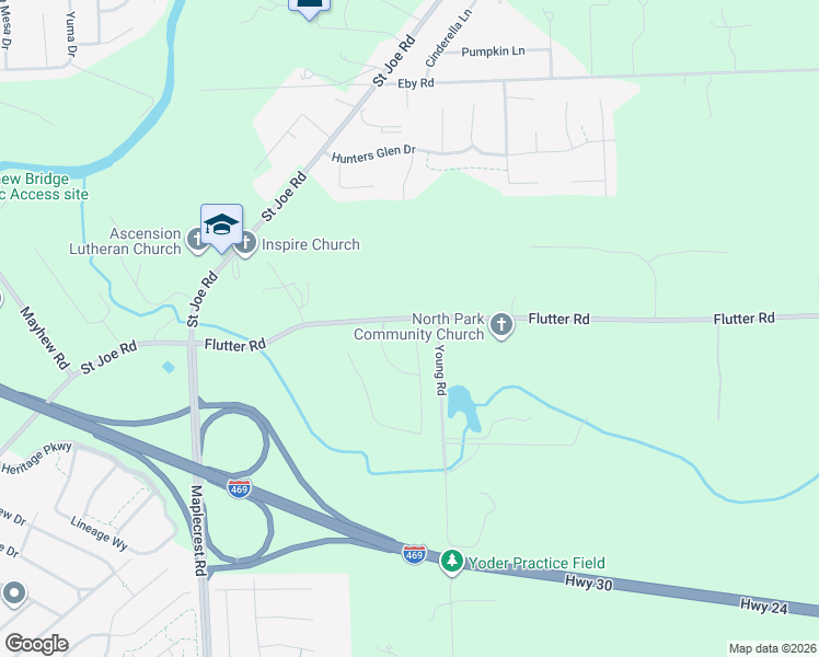 map of restaurants, bars, coffee shops, grocery stores, and more near 6901 Flutter Road in Fort Wayne
