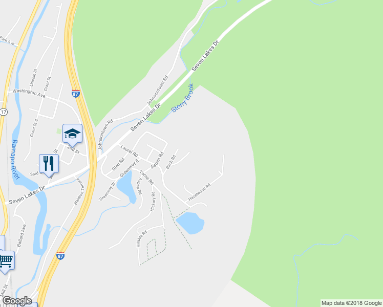 map of restaurants, bars, coffee shops, grocery stores, and more near 18 Cedar Terrace in Sloatsburg