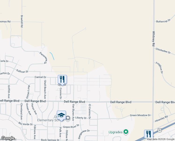 map of restaurants, bars, coffee shops, grocery stores, and more near 5324 Carmel Drive in Cheyenne