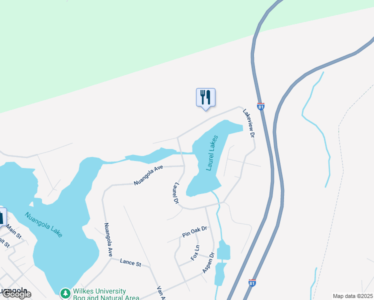map of restaurants, bars, coffee shops, grocery stores, and more near 625 Laurel Lakes Drive in Mountain Top