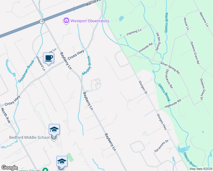 map of restaurants, bars, coffee shops, grocery stores, and more near 128 Bayberry Lane in Westport