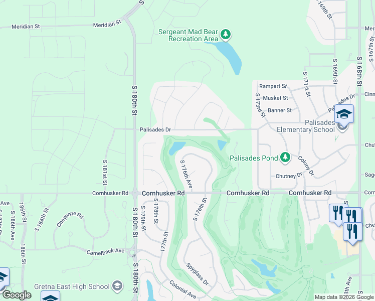 map of restaurants, bars, coffee shops, grocery stores, and more near 17632 Prestwick Avenue in Omaha