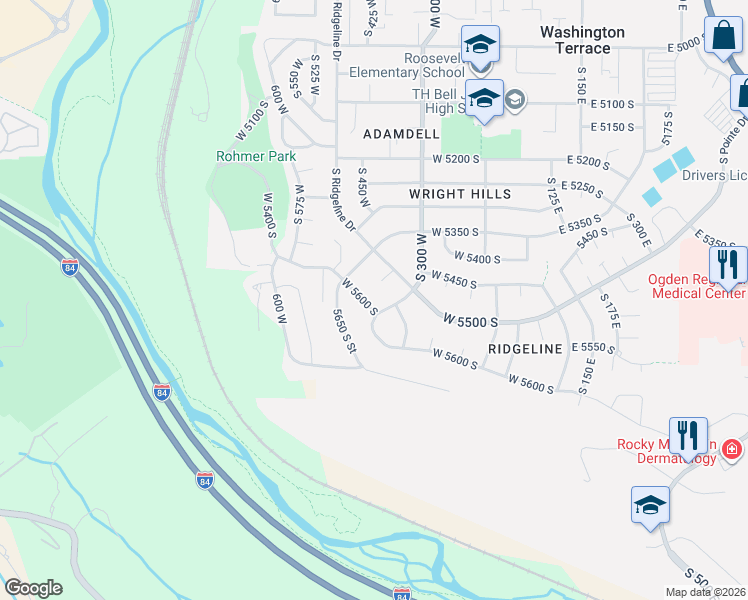map of restaurants, bars, coffee shops, grocery stores, and more near 370 West 5600 South in Ogden