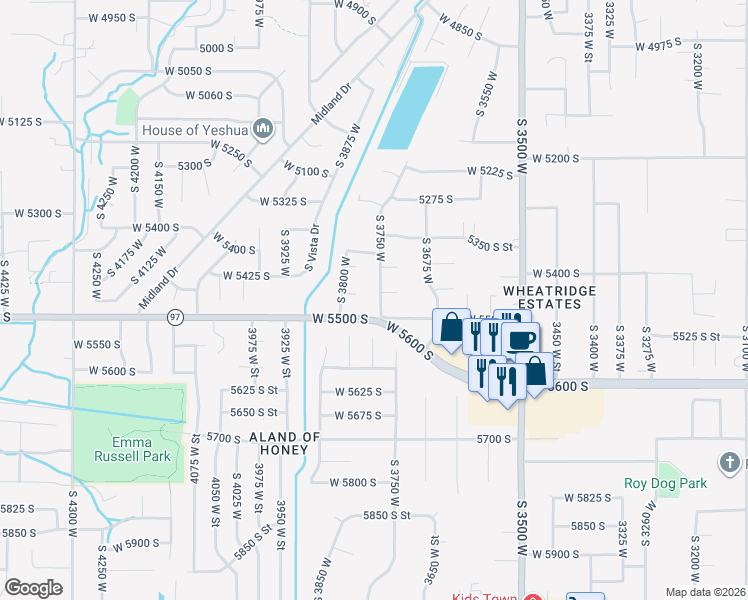 map of restaurants, bars, coffee shops, grocery stores, and more near 5461 South 3750 West in Roy