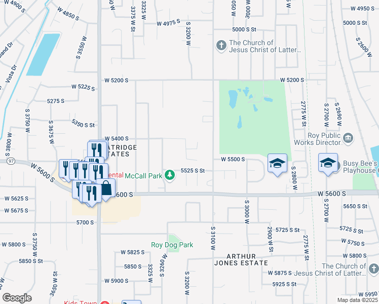 map of restaurants, bars, coffee shops, grocery stores, and more near 5464 South 3200 West in Roy
