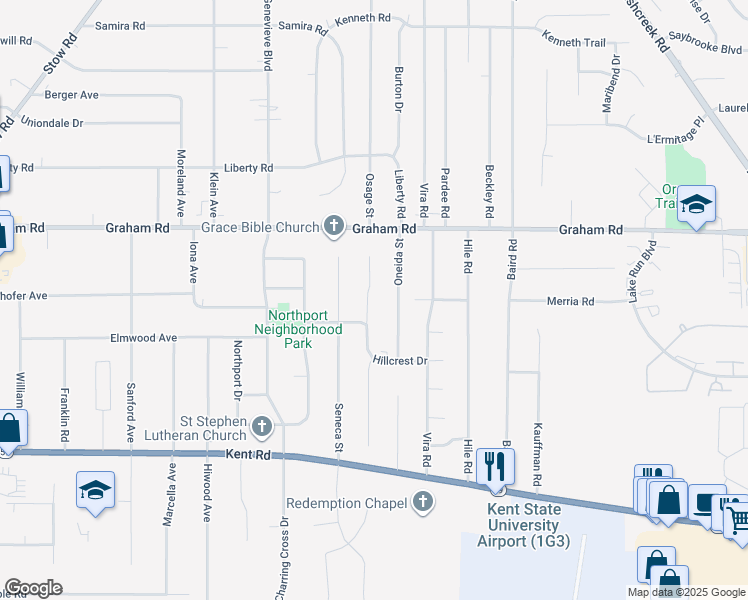 map of restaurants, bars, coffee shops, grocery stores, and more near 3837 Osage Street in Stow