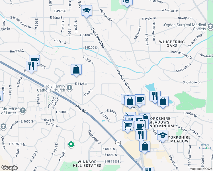 map of restaurants, bars, coffee shops, grocery stores, and more near 5513 1375 East in South Ogden