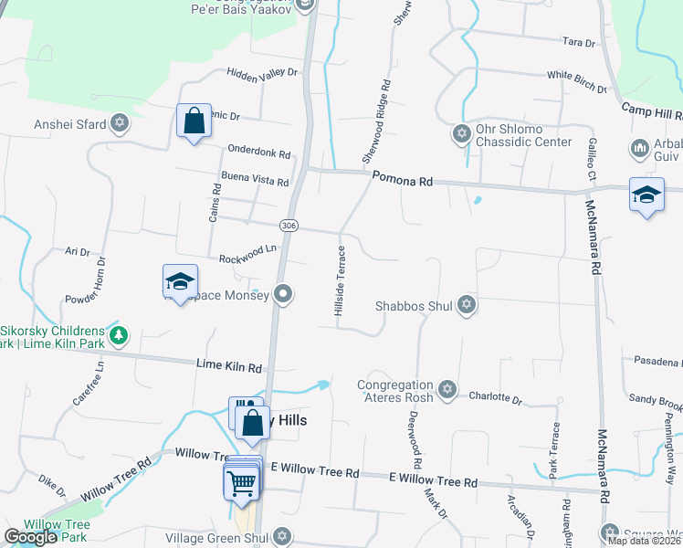 map of restaurants, bars, coffee shops, grocery stores, and more near 9 Hillside Terrace in Suffern