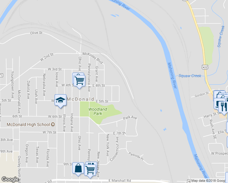 map of restaurants, bars, coffee shops, grocery stores, and more near 419 Garfield Avenue in McDonald