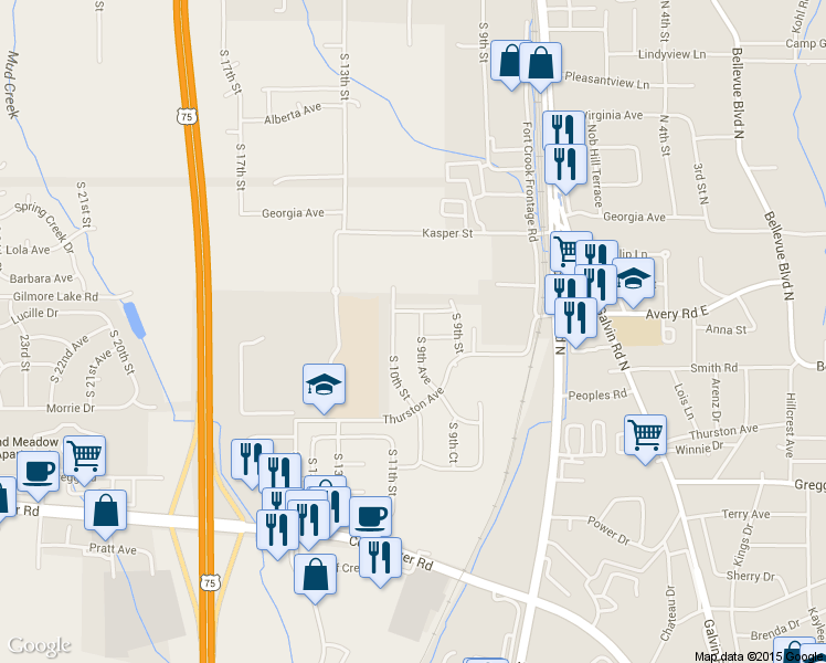 map of restaurants, bars, coffee shops, grocery stores, and more near 9612 South 9th Avenue in Bellevue