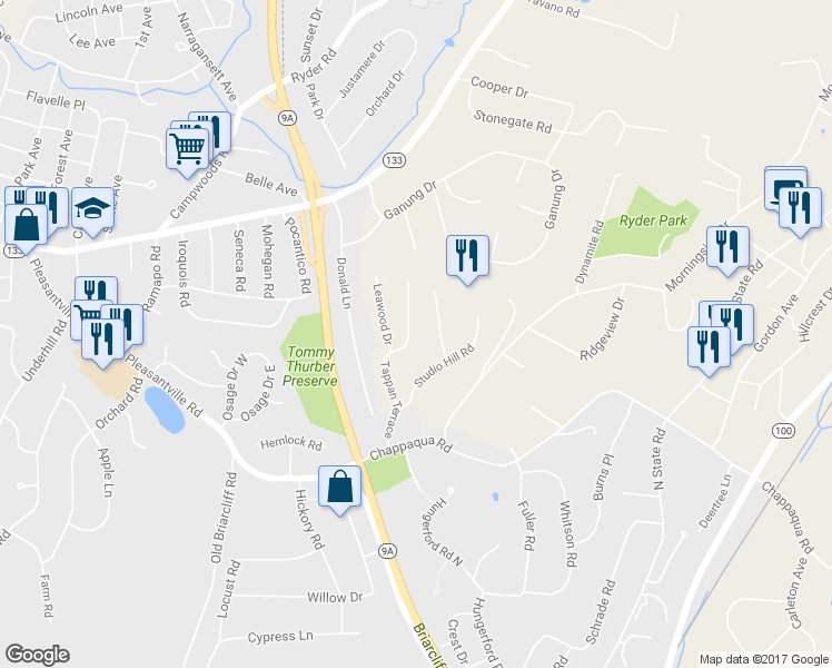 map of restaurants, bars, coffee shops, grocery stores, and more near 22 Tappan Terrace in Briarcliff Manor